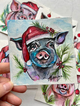 Load image into Gallery viewer, Christmas Piggie 4x4 Painted Framed Ornament