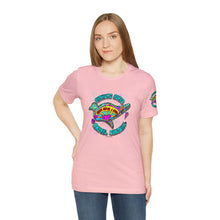 Load image into Gallery viewer, Peace Lve and Pigs Unisex Tee Shirt - SLEEVE Printing with Dove Design for Arthur's Acres - 7 COLORS / XS - 5XL