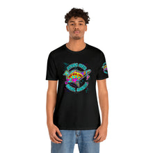 Load image into Gallery viewer, Peace Lve and Pigs Unisex Tee Shirt - SLEEVE Printing with Dove Design for Arthur's Acres - 7 COLORS / XS - 5XL