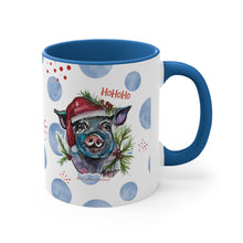 Load image into Gallery viewer, Blue Santa Pig Watercolor Art on a Blue or Red Accent Coffee Mug, 11oz