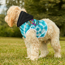 Load image into Gallery viewer, Peace Love and Pigs Tie Dye Pet Hoodie with Dove Design for Arthur's Acres - 5 SIZES Blue/Black