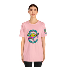 Load image into Gallery viewer, Peace Lve and Pigs Unisex Tee Shirt - SLEEVE Printing with Dove Design for Arthur's Acres - 7 COLORS / XS - 5XL