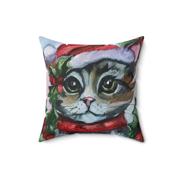 Santa Kitty Christmas Faux Suede Square Pillow 16" x 16"