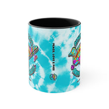 Load image into Gallery viewer, Peace Love and Pigs Accent Coffee Mug, 11oz, with Dove Design for Arthur's Acres - 3 COLORS