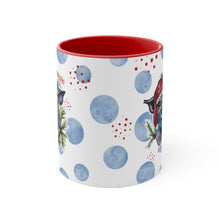 Load image into Gallery viewer, Blue Santa Pig Watercolor Art on a Blue or Red Accent Coffee Mug, 11oz