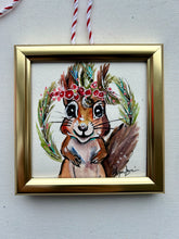 Load image into Gallery viewer, Christmas Squirrel 4x4 Painted Framed Ornament