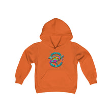 Load image into Gallery viewer, KIDS Peace Love and Pigs Youth Heavy Blend Hooded Sweatshirt with Dove Design for Arthur's Acres - 5 COLORS