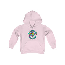Load image into Gallery viewer, KIDS Peace Love and Pigs Youth Heavy Blend Hooded Sweatshirt with Dove Design for Arthur's Acres - 5 COLORS