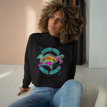 Load image into Gallery viewer, Peace Love and Pigs Crop Hoodie with Dove Design for Arthur's Acres 2 Colors