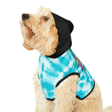 Load image into Gallery viewer, Peace Love and Pigs Tie Dye Pet Hoodie with Dove Design for Arthur's Acres - 5 SIZES Blue/Black