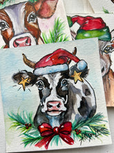 Load image into Gallery viewer, Christmas Cow 4x4 Painted Framed Ornament