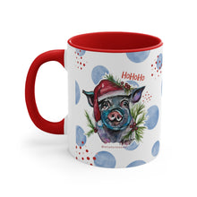 Load image into Gallery viewer, Blue Santa Pig Watercolor Art on a Blue or Red Accent Coffee Mug, 11oz