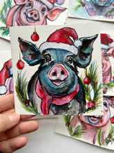 Load image into Gallery viewer, Christmas Piggie 4x4 Painted Framed Ornament