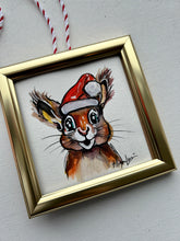 Load image into Gallery viewer, Christmas Squirrel 4x4 Painted Framed Ornament