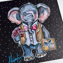 Load image into Gallery viewer, Edgar, the Elephant in Love 6x6 Original Art