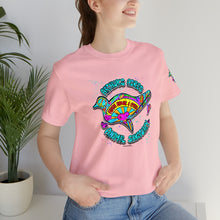 Load image into Gallery viewer, Peace Lve and Pigs Unisex Tee Shirt - SLEEVE Printing with Dove Design for Arthur's Acres - 7 COLORS / XS - 5XL