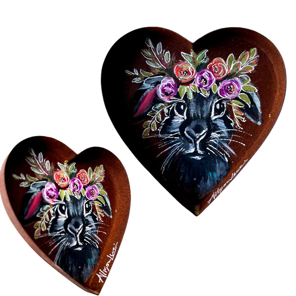 Littles Painted Bunny Rabbit Rustic Heart Magnet or Ring Dish Art Free Shipping