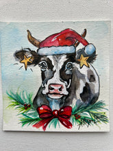 Load image into Gallery viewer, Christmas Cow 4x4 Painted Framed Ornament