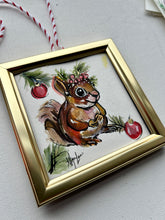 Load image into Gallery viewer, Christmas Squirrel 4x4 Painted Framed Ornament