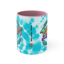 Load image into Gallery viewer, Peace Love and Pigs Accent Coffee Mug, 11oz, with Dove Design for Arthur's Acres - 3 COLORS