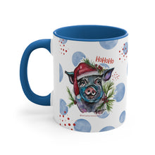 Load image into Gallery viewer, Blue Santa Pig Watercolor Art on a Blue or Red Accent Coffee Mug, 11oz