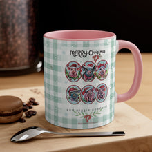Load image into Gallery viewer, Piggie Goodwill Santa Pigs Watercolor Art on a Pink or Red Accent Coffee Mug, 11oz