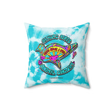 Load image into Gallery viewer, Peace Love and Pigs Tie Dye Faux Suede Square Pillow with Dove Design for Arthur's Acres