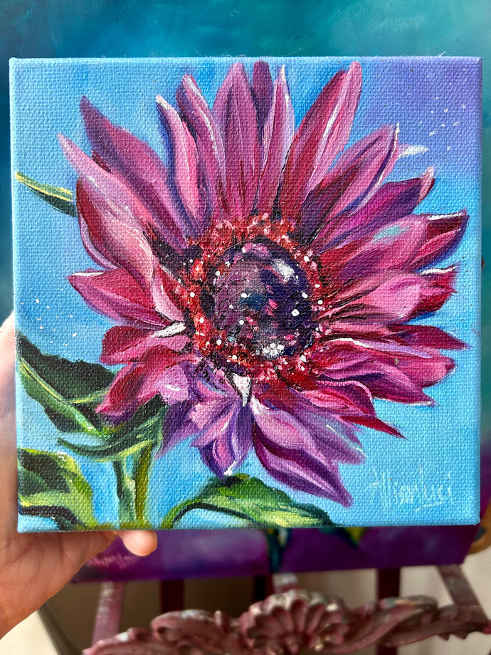 My Own Muse Pink Sunflower Square Original Oil Painting 6