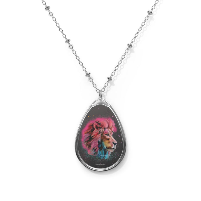 Courage Doesn’t Always Roar Lion Art on Oval Necklace with Silver Chain