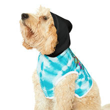 Load image into Gallery viewer, Peace Love and Pigs Tie Dye Pet Hoodie with Dove Design for Arthur's Acres - 5 SIZES Blue/Black