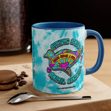 Load image into Gallery viewer, Peace Love and Pigs Accent Coffee Mug, 11oz, with Dove Design for Arthur's Acres - 3 COLORS