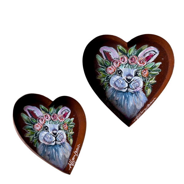 Littles Painted Bunny Rabbit Rustic Heart Magnet or Ring Dish Art Free Shipping