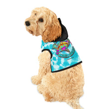 Load image into Gallery viewer, Peace Love and Pigs Tie Dye Pet Hoodie with Dove Design for Arthur's Acres - 5 SIZES Blue/Black