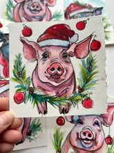 Load image into Gallery viewer, Christmas Piggie 4x4 Painted Framed Ornament