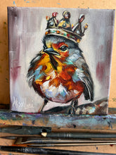 Load image into Gallery viewer, Robin Bird “Embrace the Crown & Fly” Original Oil Painting - Jewel Collection - 6x6