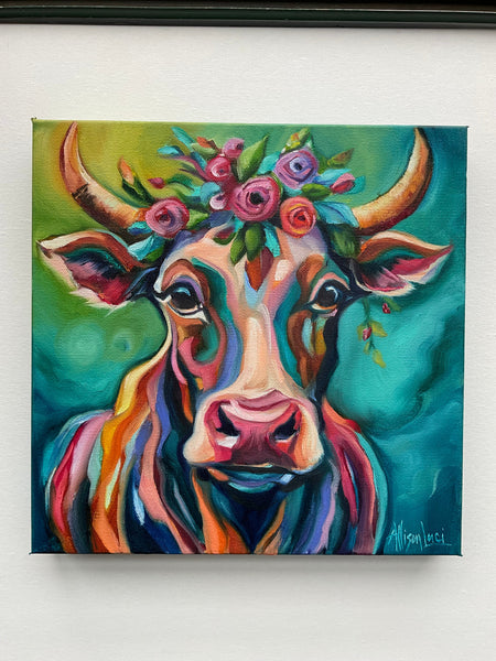 Blossom Cow Giclee Fine Art Print 8" x 8" - PRINT STOCK SALE