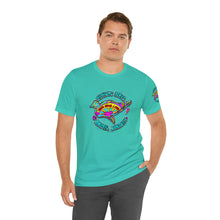 Load image into Gallery viewer, Peace Lve and Pigs Unisex Tee Shirt - SLEEVE Printing with Dove Design for Arthur's Acres - 7 COLORS / XS - 5XL
