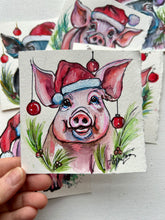 Load image into Gallery viewer, Christmas Piggie 4x4 Painted Framed Ornament