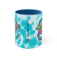Load image into Gallery viewer, Peace Love and Pigs Accent Coffee Mug, 11oz, with Dove Design for Arthur's Acres - 3 COLORS