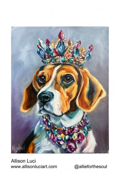Worthy Royal Beagle Original Oil Painting - Jewel Collection - 11” x 14” Free Shipping