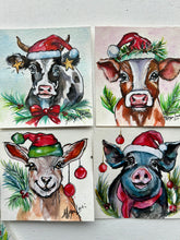 Load image into Gallery viewer, Christmas Cow 4x4 Painted Framed Ornament