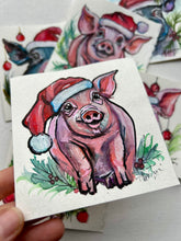 Load image into Gallery viewer, Christmas Piggie 4x4 Painted Framed Ornament