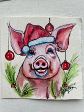 Load image into Gallery viewer, Christmas Piggie 4x4 Painted Framed Ornament