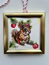 Load image into Gallery viewer, Christmas Squirrel 4x4 Painted Framed Ornament