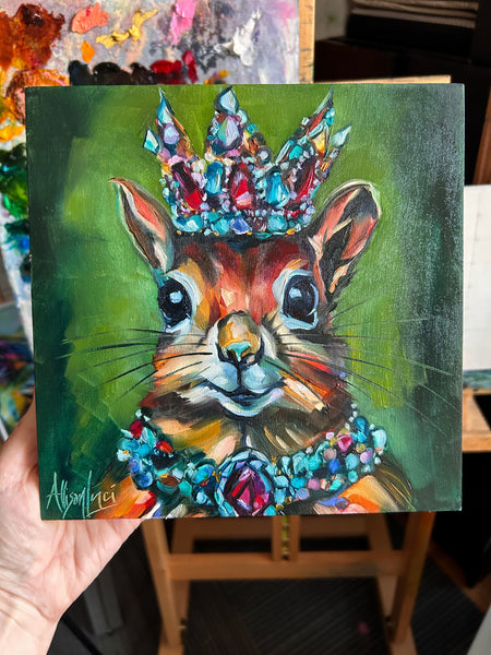 Celebrate Your Strength Squirrel Original Oil Painting - Jewel Collection - 8” x 8”