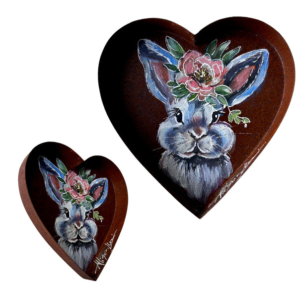 Littles Painted Bunny Rabbit Rustic Heart Magnet or Ring Dish Art Free Shipping