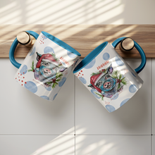 Load image into Gallery viewer, Blue_Santa_Pig_Watercolor_Art_on_a_Blue__Hanging_Mugs_Mockup.png