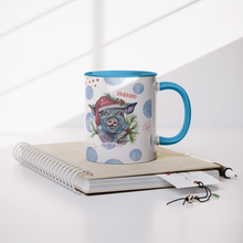 Load image into Gallery viewer, Blue_Santa_Pig_Watercolor_Art_on_a_Blue__Lifestyle_Notebook_Mockup.png