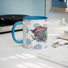 Load image into Gallery viewer, Blue_Santa_Pig_Watercolor_Art_on_a_Blue__Lifestyle_Record_Player_Mockup.png