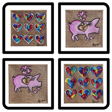 Load image into Gallery viewer, KEY TO MY HEART PIG COLORFUL Hearts 12" x 12" FREE SHIPPING